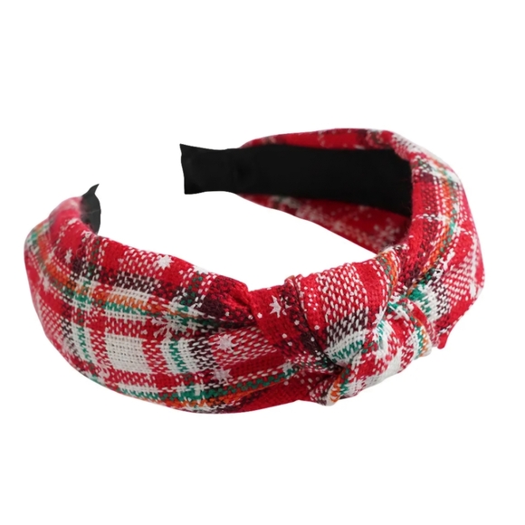 Fashion Jewelry Accessories - Headband Knotted Hair Accessories Plaid Red White